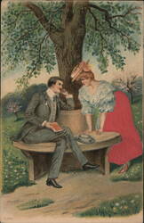 Couple Flirting Under a Tree Postcard