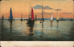 Sailboats at Sunset Postcard