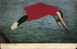 Woman Diving into Water, Red Dress Postcard