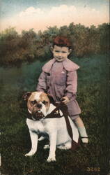 Boy in Pink Suit with Bulldog Dogs Postcard Postcard Postcard