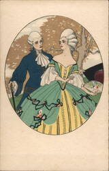 Man and Woman in 18th Century Fashion Artist Signed D. Gobbi Postcard Postcard Postcard