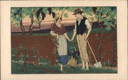 Couple Holding Hands by Grape Vines, D. Gobbo Artist Signed D. Gobbi Postcard Postcard Postcard