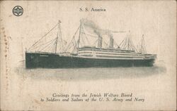 SS America, Jewish Welfare Board Greetings to Soldiers & Sailors Postcard