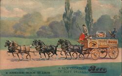 Anheuser-Busch Bevo Horse Drawn Wagon Advertisement Postcard Postcard