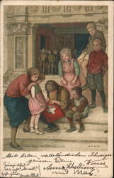 Swiss Children with Red Cross First Aid Kit Postcard