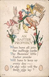 Easter Postcard, Suffragette Hen, Bunny, Chick Postcard