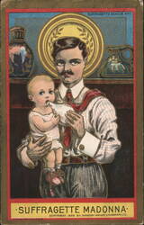 Suffragette Madonna, Man Feeding Baby with Bottle Postcard