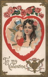 Cupid in Uncle Sam Hat, To My Valentine Postcard