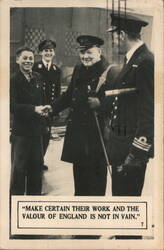 Winston Churchill shaking hands with George Smith at shipyard World War II Postcard Postcard Postcard