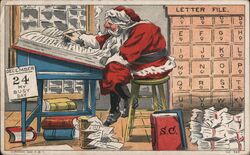 Santa Claus at his desk on Christmas Eve Postcard