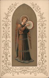 Angel with Tambourine, Vintage Postcard Postcard