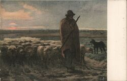 Jean-François Millet Return of the Flock Shepherd Sheepdog Painting Postcard