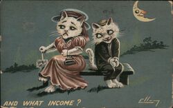 Sad Cats on Bench "And What Income?" Postcard