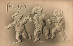 Teddy's Embossed Postcard - Three Teddy Bears Dancing Postcard