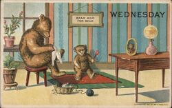 Bear Family, Mama Bear Sewing, Baby Bear with Rattle Postcard