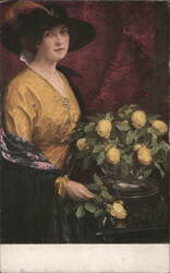 Woman with Yellow Roses, Portrait Postcard Women Englert Postcard Postcard Postcard