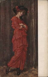 Woman in Red Dress, Angelo Cantù Postcard Postcard