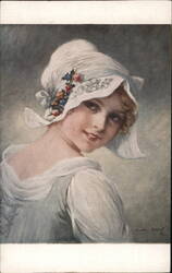 Young Woman with White Bonnet, by Martha Koehl Postcard