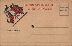 WWI French Military Postcard with British & French Flags Postcard