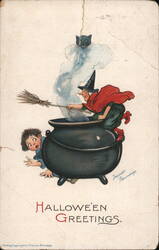 Frances Brundage Halloween Witch Brewing Black Cat Postcard Postcard Postcard