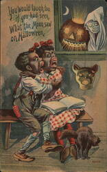 Two Black Children Frightened by Halloween Prank Series 6508 Postcard