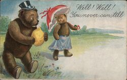 Two Teddy Bears, Lemon, Parasol, Well Well You Never Can Tell Postcard Postcard Postcard