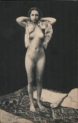 French Nude Woman with Shawl Postcard