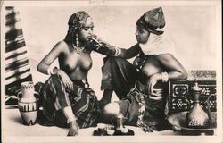 Two Topless Moorish Women Sharing a Drink, Algeria Risque & Nude Postcard Postcard Postcard