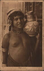 Young Tunisian Woman with Pottery Jug Postcard