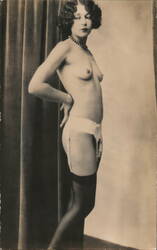 Vintage Risqué Photo Postcard, Topless Woman in Lingerie Postcard