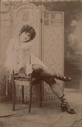 French Woman in Lingerie Sitting on Chair Postcard