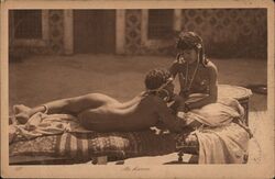 Two Nude Algerian Girls, One Reclining Risque & Nude Postcard Postcard Postcard