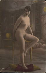 French Nude Woman Leaning on Chair, Pinup Postcard c1920s Postcard