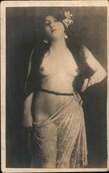 French Risque Postcard - Nude Woman with Sheer Drape Postcard