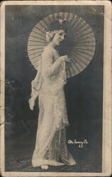 Woman in Asian-Inspired Dress with Parasol Umbrellas & Parasols Postcard Postcard Postcard