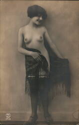 French Nude Woman in Stockings with Scarf 1920s Photo Postcard Postcard