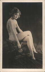 Vintage Postcard French Nude Woman Seated on Stool Postcard