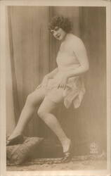 Glamour Girl in Silk Stocking and Lingerie Risque & Nude Postcard Postcard Postcard