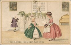 Children in Rococo Costumes, New Year's Greeting Postcard