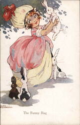 The Bunny Hug, Girl with Rabbits, Agnes Richardson Postcard