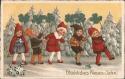 Five Children with Four-Leaf Clovers, Glückliches Neues-Jahr! Postcard Postcard Postcard