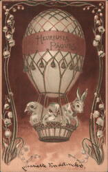 Happy Easter Hot Air Balloon with Chicks and Bunny Postcard Postcard Postcard