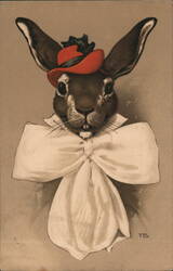 Rabbit in Red Hat and Bow Tie, Easter Greeting Postcard