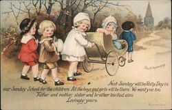 Children with Pram, Rally Day Sunday School Ellen Clapsaddle Postcard Postcard Postcard