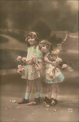 Two Girls with Flowers, DIX 474 Postcard Postcard Postcard