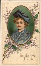 Child in Blue Tam and Shawl, "To the One I Love" Postcard