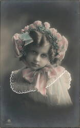 Little Girl with Floral Bonnet and Pink and Blue Scarf Postcard