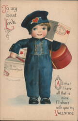 Boy as Mailman Delivers Valentine's Day Gifts Women Ellen Clapsaddle Postcard Postcard Postcard