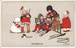 Kampfpäufe. Children Playing War Postcard