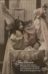 Guardian Angel Watching Over Baby in Cradle Postcard